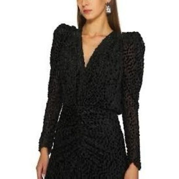 Bardot Women’s Size Large Metallic Bree Polka Dot Mini Dress Black Long Sleeve - Picture 4 of 16
